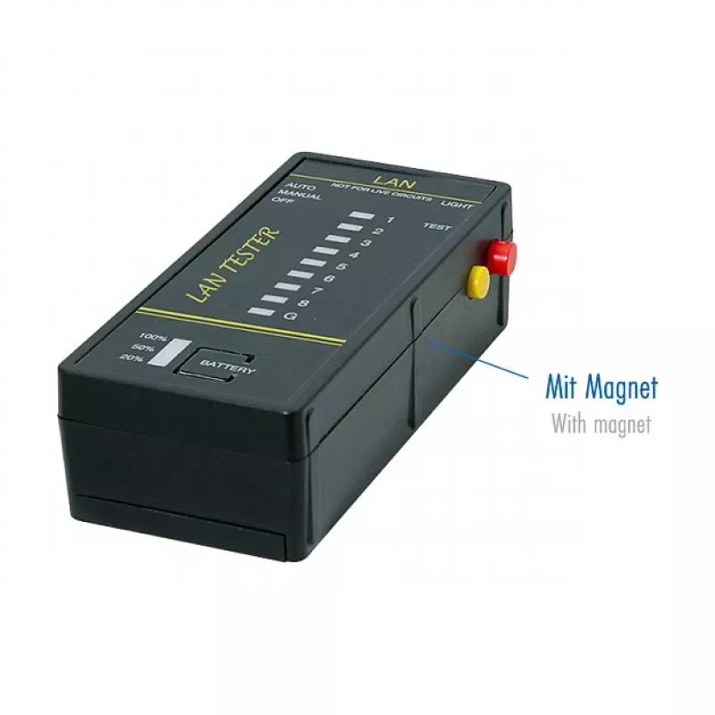 LOGILINK WZ0080 LAN kabelių testeris ir PoE ieškiklis su magnetu, žibintuvėliu, apšviestu LCD ekranu, 300 m veikimo nuotoliu