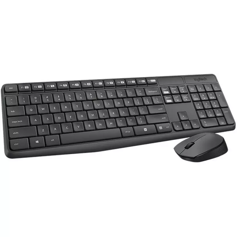 Logitech MK235 belaidė klaviatūros ir pelės rinkinys, 2.4GHz RF, QWERTZ išdėstymas, juoda, USB imtuvas – 920-008031