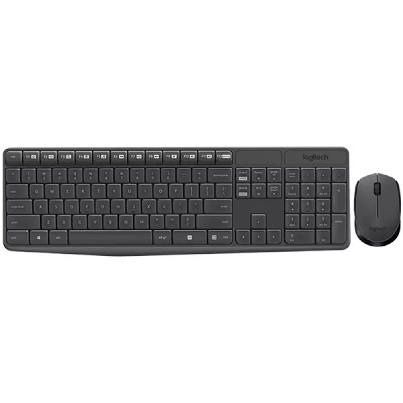 Logitech MK235 belaidė klaviatūros ir pelės rinkinys, 2.4GHz RF, QWERTZ išdėstymas, juoda, USB imtuvas – 920-008031