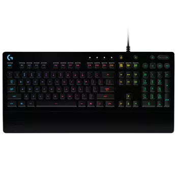 Logitech G213 Prodigy žaidimų klaviatūra – RGB apšvietimas, QWERTY US English, atspari išsiliejimui, integruotas riešo atramas
