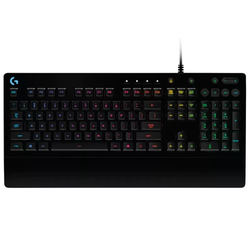 Logitech G213 Prodigy žaidimų klaviatūra – RGB apšvietimas, QWERTY US English, atspari išsiliejimui, integruotas riešo atramas