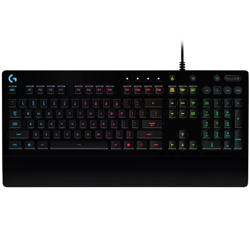 Logitech G213 Prodigy žaidimų klaviatūra – RGB apšvietimas, QWERTY US English, atspari išsiliejimui, integruotas riešo atramas
