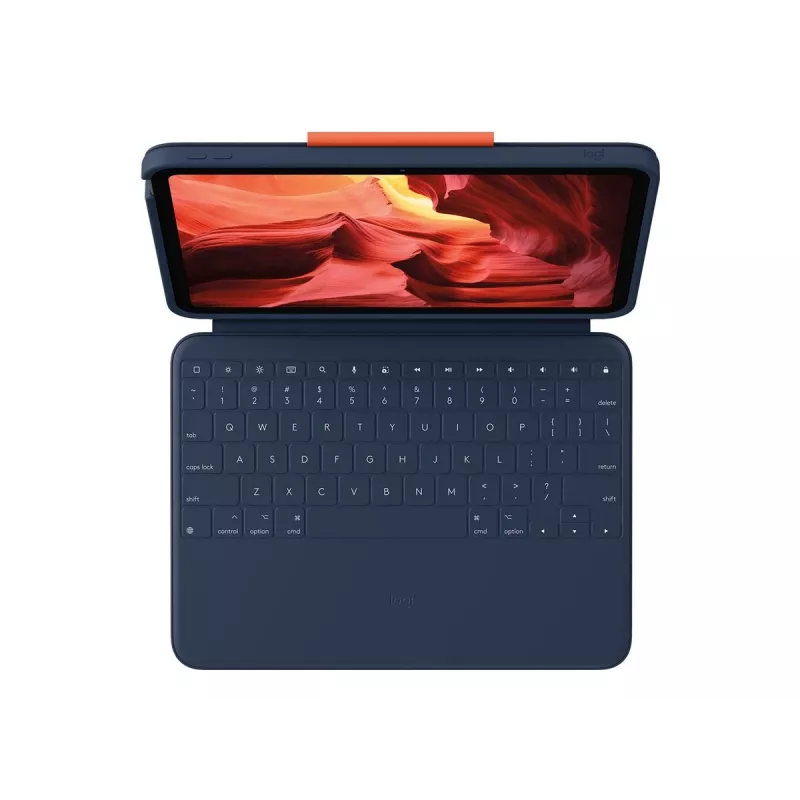 Logitech Rugged Combo 4 klaviatūros dėklas su valdymo kilimėliu, skirtas iPad 10 kartos, Apple Smart Connector, Classic Blue