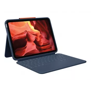 Logitech Rugged Combo 4 klaviatūros dėklas su valdymo kilimėliu, skirtas iPad 10 kartos, Apple Smart Connector, Classic Blue