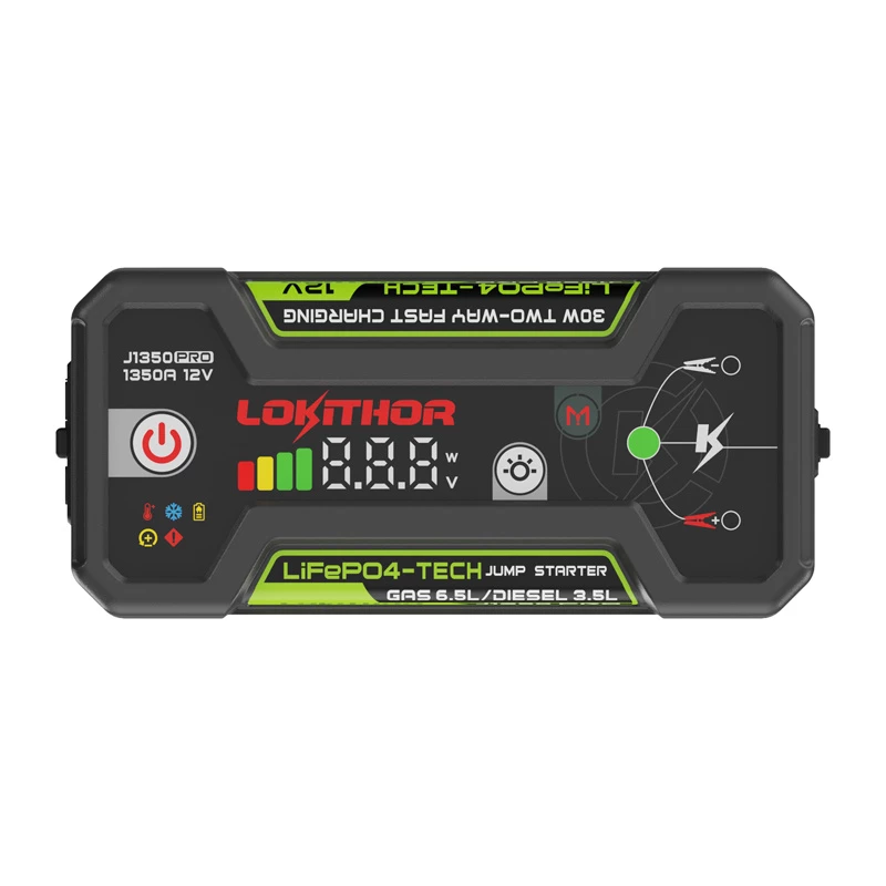 LOKITHOR J1350 Pro 25.6Wh 12V avarinis užvedimo įrenginys su kompresoriumi, 2500A