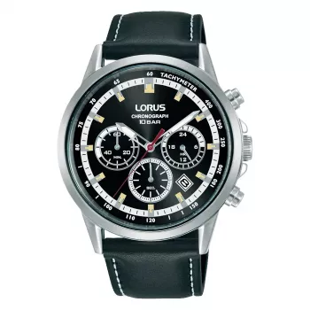 LORUS vyrų kvarcinis chronografinis laikrodis RT301KX9 42mm nerūdijantis plienas juodas ciferblatas