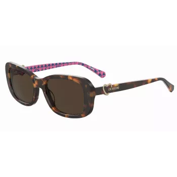 LOVE MOSCHINO Moteriški Akiniai nuo Saulės MOL060S05L557 - Havana Acetato Rėmelis, Rudi Polikarbonato Lęšiai, 55/14/145 mm