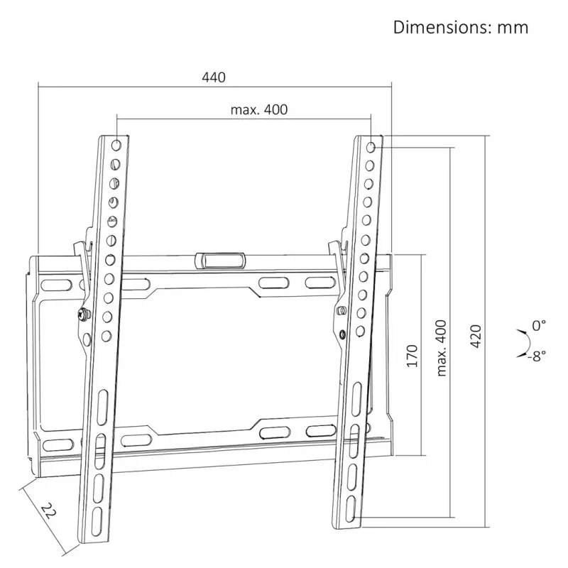 MACLEAN MC-187 TV sieninis laikiklis su pakreipimu, 32–75 colių ekranams, VESA iki 400x400, 45 kg, juodas