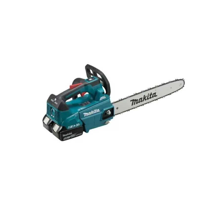 Makita DUC406PT2B 36V belaidis viršutinės rankenos grandininis pjūklas 40 cm (16 inch) su 2x 5.0Ah akumuliatoriais ir dvigubu įkrovikliu