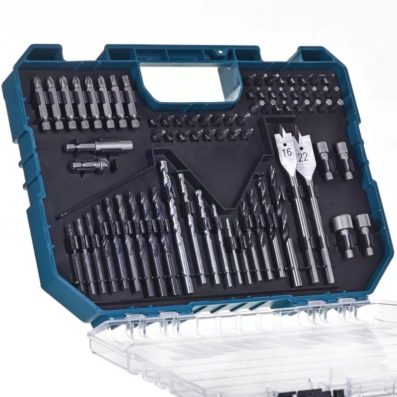 Makita ME-15126 18V LXT belaidis sukamasis grąžtas-su plaktuku, komplektas su 70 dalių antgalių rinkiniu, 2 akumuliatoriais, įkrovikliu ir dėklu