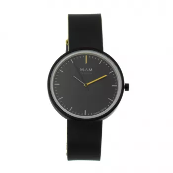 MAM MAM96 Unisex Watch 39mm Japanese Quartz Teak Wood & Stainless Steel Black Dial Black Leather Strap