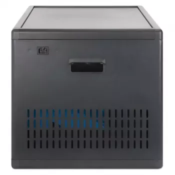 Manhattan 12-Bay USB-C nešiojamųjų kompiuterių įkrovimo spinta ant ratukų, 65W vienam prievadui, 780W bendra galia, plieninė, juoda, UK ir EU laidai, 395x32,5x290 mm skyriai