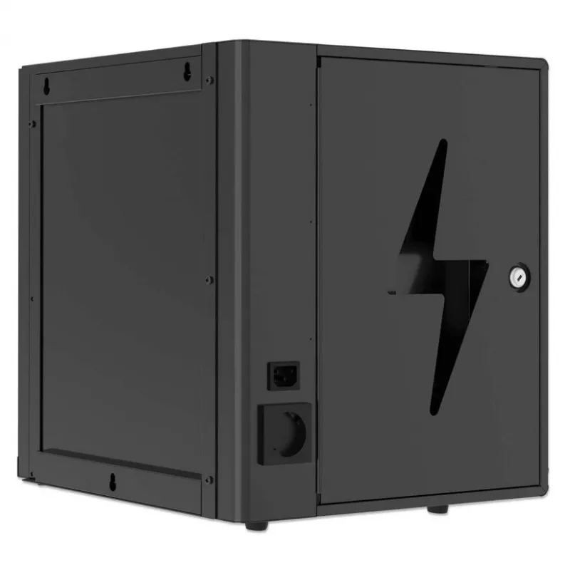 Manhattan 16 vietų USB-C nešiojamųjų kompiuterių įkrovimo spinta, 65W vienam prievadui, užrakinama plieninė spinta, JK ir ES kištukai