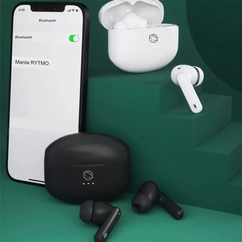 Manta MTWS008W Rytmo White True Wireless Bluetooth 5.0 ausinės su įkrovimo dėklu