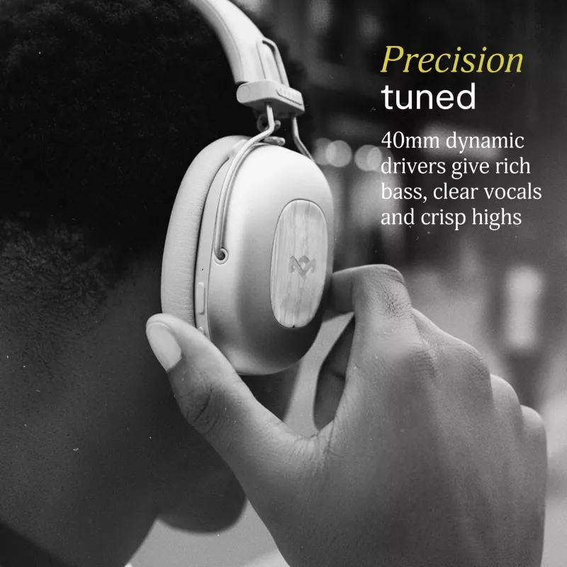 Marley Positive Vibration Rebel belaidės ausinės su aktyviu triukšmo slopinimu, Bluetooth 5.0 – Cream