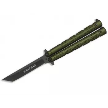 Martinez Albainox K25 Balisong Drugelio Peilis Žalia Aliuminio Rankena Nerūdijančio Plieno Clip Point Ašmenimis