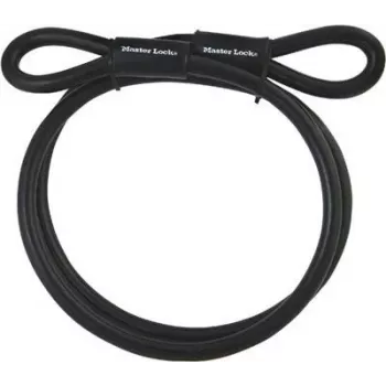 Master Lock 49EURD Apsauginis kabelis su kilpomis, 1,8 m, pintas plienas su skaidria vinilo danga