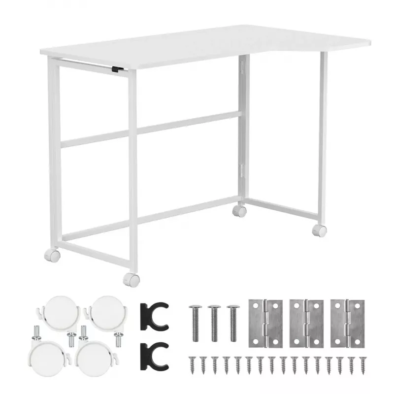 MCN Maclean sulankstomas L formos stalas baltas 100x65 cm mobilus su fiksuojamais ratukais MC-1250 L/W