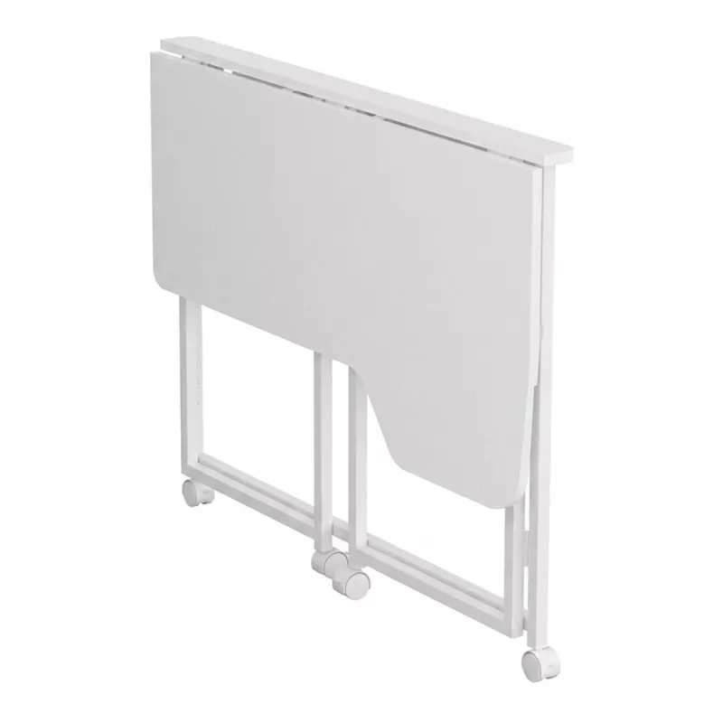 MCN Maclean sulankstomas L formos stalas baltas 100x65 cm mobilus su fiksuojamais ratukais MC-1250 L/W