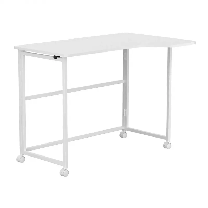 MCN Maclean sulankstomas L formos stalas baltas 100x65 cm mobilus su fiksuojamais ratukais MC-1250 L/W