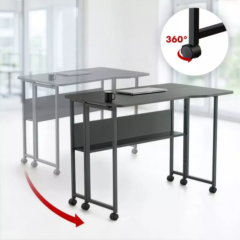 MCN Maclean Sulankstomas stalas, juodas, mobilus, 100x73 cm, max. 50 kg, kampinis, L formos, MC-126 L/B