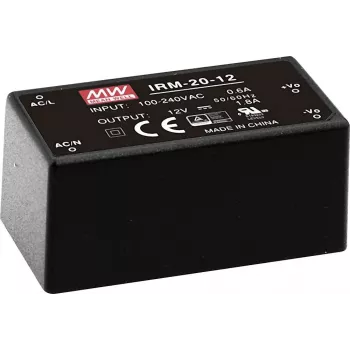 MEAN WELL IRM-20-24 20W 24V 0.9A hermetizuotas PCB montuojamas maitinimo šaltinis, 85-264V AC įėjimas, juodas