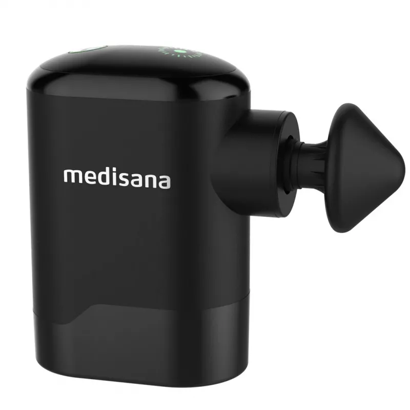 Medisana MG 120 Pocket Massage Gun – kišeninis perkusinis masažuoklis su 4 antgaliais, USB-C įkrovimu, 4 intensyvumo lygiais, kompaktiškas kelioninis dydis