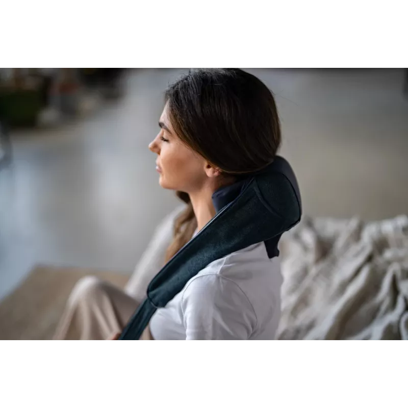 Medivon Hyperion Collar Shiatsu kaklo ir pečių masažuoklis su šiluma, 8 masažo galvutės, 3 intensyvumo lygiai, juoda/pilka