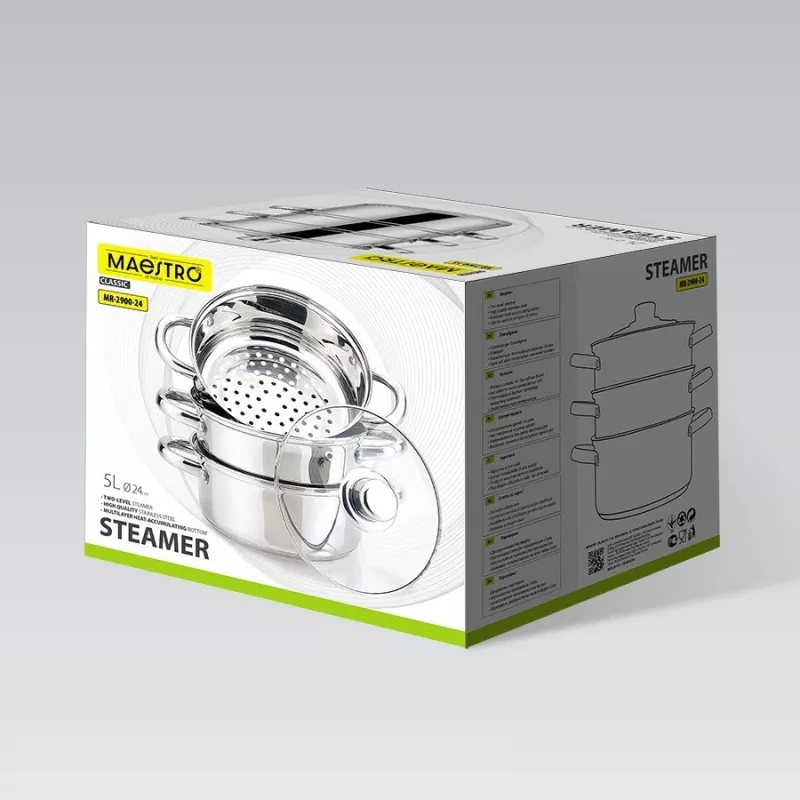 MEO MR-2900-24 MAESTRO puodas 24 cm 5.0 L nerūdijančio plieno su stiklo dangčiu, tinka indukcijai