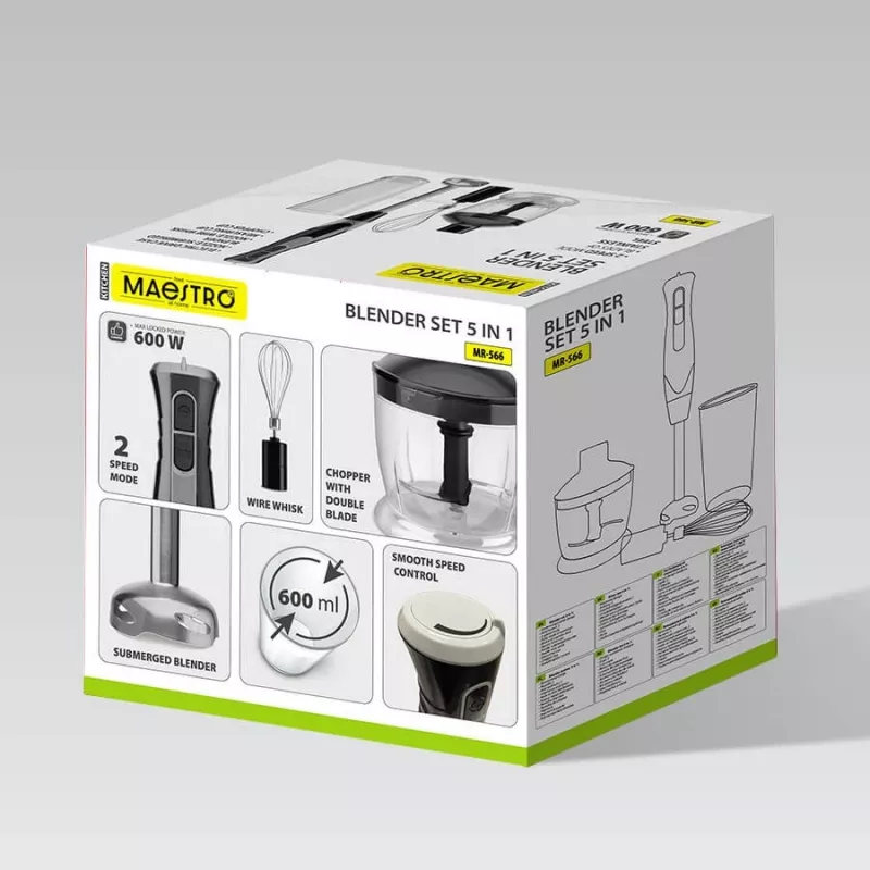 MEO MR-566 MAESTRO 500W rankinis blenderis su pjaustytuvu, plakikliu ir matavimo puodeliu