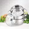 MEO nerūdijančio plieno garų puodų rinkinys 4L, 22 cm, 3 pakopų, tinka indukcijai, sidabrinis MR-2900-22