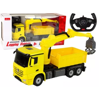 RASTAR Mercedes-Benz sunkvežimis su kranu geltonas 1:50 (15277)
