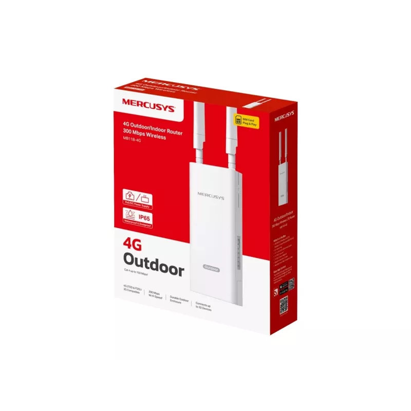 MERCUSYS MB118-4G 300 Mbps belaidis 4G LTE maršrutizatorius lauko ir vidaus naudojimui