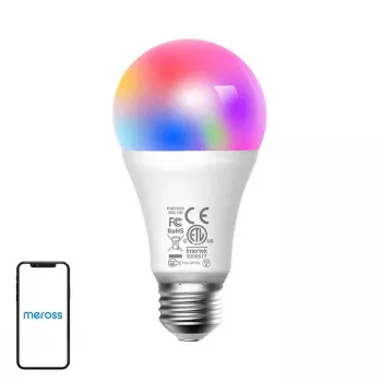 Meross MSL120 WiFi išmanioji LED lemputė (HomeKit) – pilnas spalvų RGB ir reguliuojama balta šviesa, A19 E26, 810 liumenų, 9W, veikia su Apple HomeKit, Alexa, Google Assistant