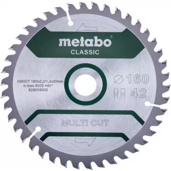 Metabo MULTI CUT CLASSIC diskinis pjūklo diskas 160 x 20 x 1,4 mm, 42 dantų, TCT, medienai, dengtai medienai, plastikams 628658000