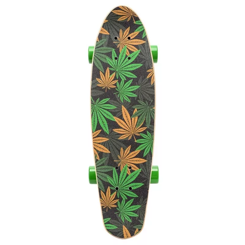 Meteor Cannabis Green-Brown-Orange Mini Cruiser Skateboard 22 colių