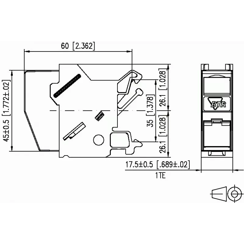 METZ CONNECT BTR E-DAT Module REG 8(8) IP20 Empty - tuščias DIN bėgelio korpusas duomenų moduliams, 1TE, šviesiai pilkas