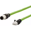 METZ CONNECT tinklo kabelis M12 (4 kontaktų) (S) į RJ-45 (M) 1,0 m 6,5 mm SF/FTP CAT 5e halogen-free, be fiksatoriaus, vytas, grandininei tiekimo grandinei, D-koduotas, žalias (142M1D15010)