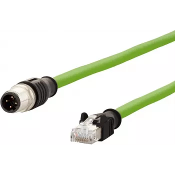METZ CONNECT tinklo kabelis M12 (4 kontaktų) (S) į RJ-45 (M) 1,0 m 6,5 mm SF/FTP CAT 5e halogen-free, be fiksatoriaus, vytas, grandininei tiekimo grandinei, D-koduotas, žalias (142M1D15010)