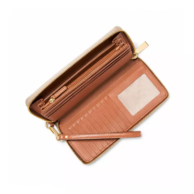 MICHAEL KORS Jet Set Travel Continental Wallet 35S6GTVE9BVAN vanilininės spalvos dengto drobės piniginė