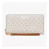MICHAEL KORS Jet Set Travel Continental Wallet 35S6GTVE9BVAN vanilininės spalvos dengto drobės piniginė