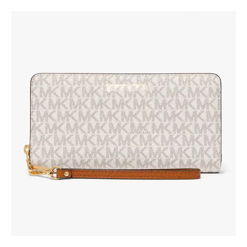 MICHAEL KORS Jet Set Travel Continental Wallet 35S6GTVE9BVAN vanilininės spalvos dengto drobės piniginė