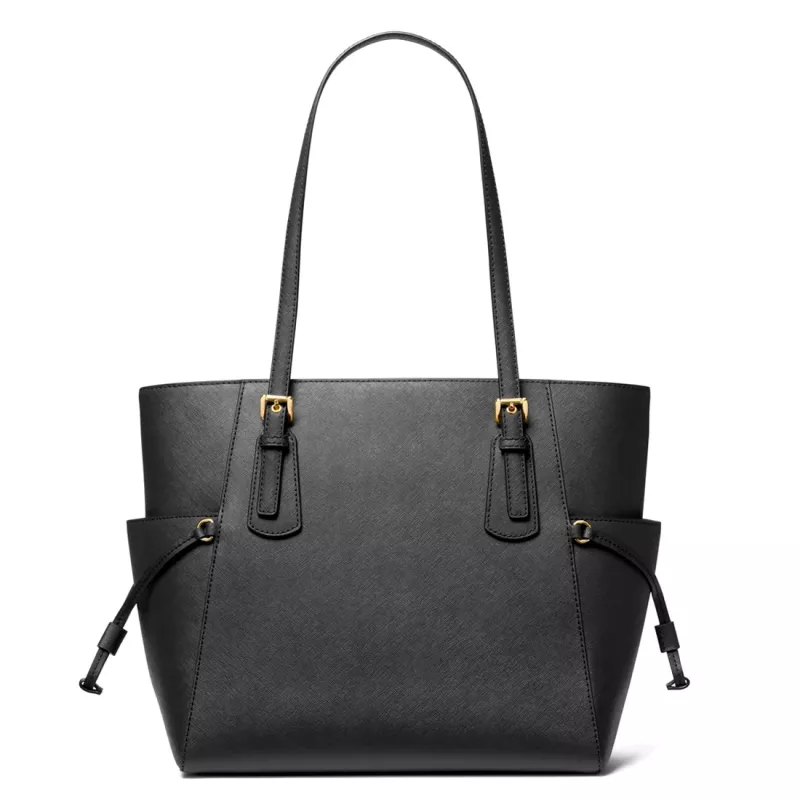 MICHAEL KORS Voyager Moteriškas juodos spalvos Crossgrain odos tote krepšys 31x28x15 cm