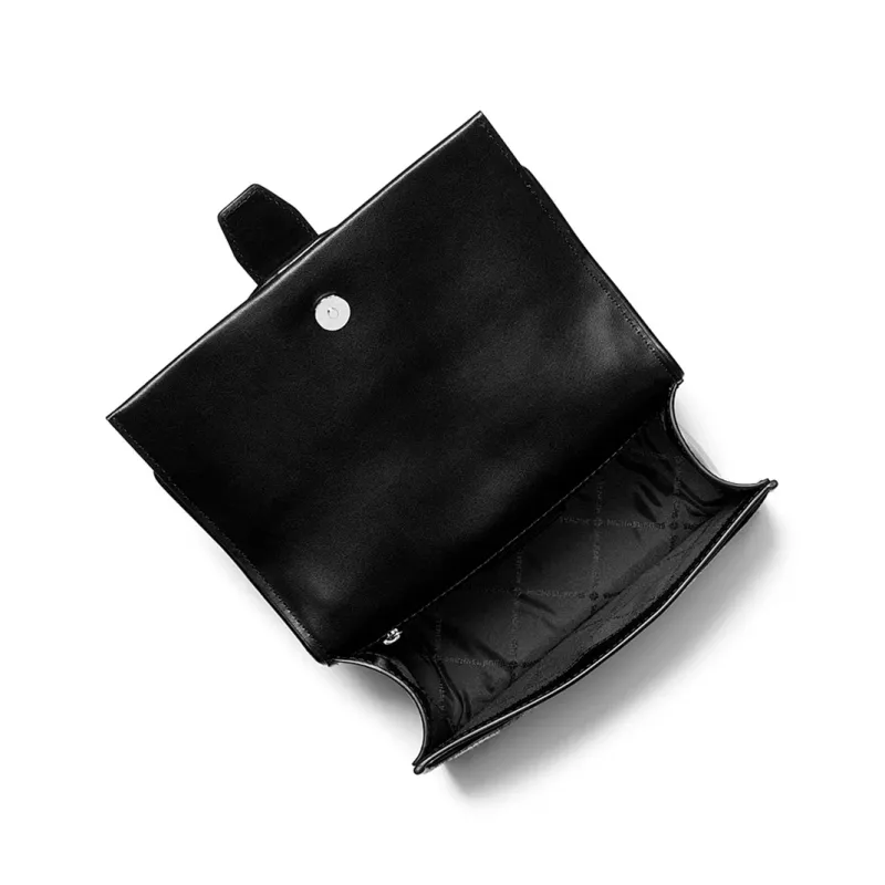 Michael Kors moteriškas kryžminis krepšys 35S5SGRC1HBLA - juoda Saffiano oda su aukso spalvos furnitūra (20x16x6 cm)