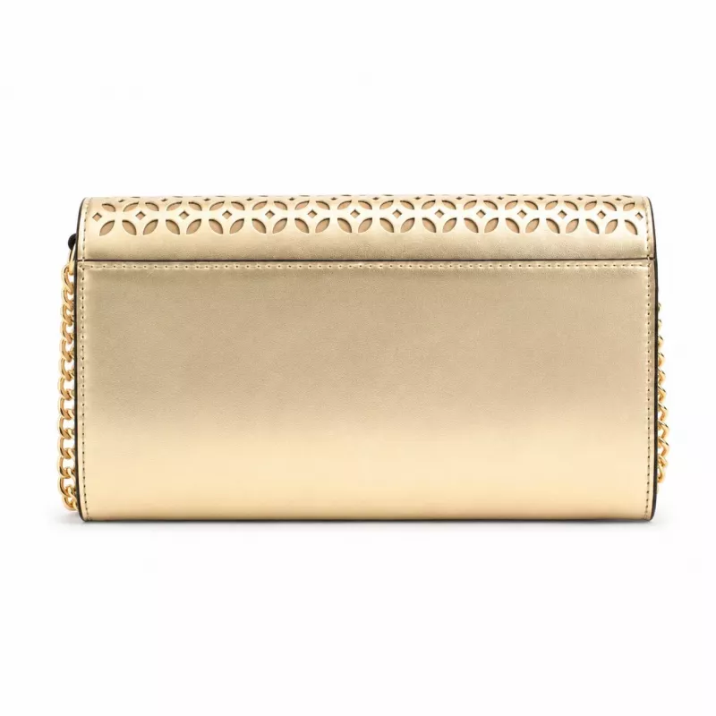 Michael Kors moteriškas kryžminis krepšys Jet Set Charm, Signature Logo Canvas, aukso spalvos furnitūra