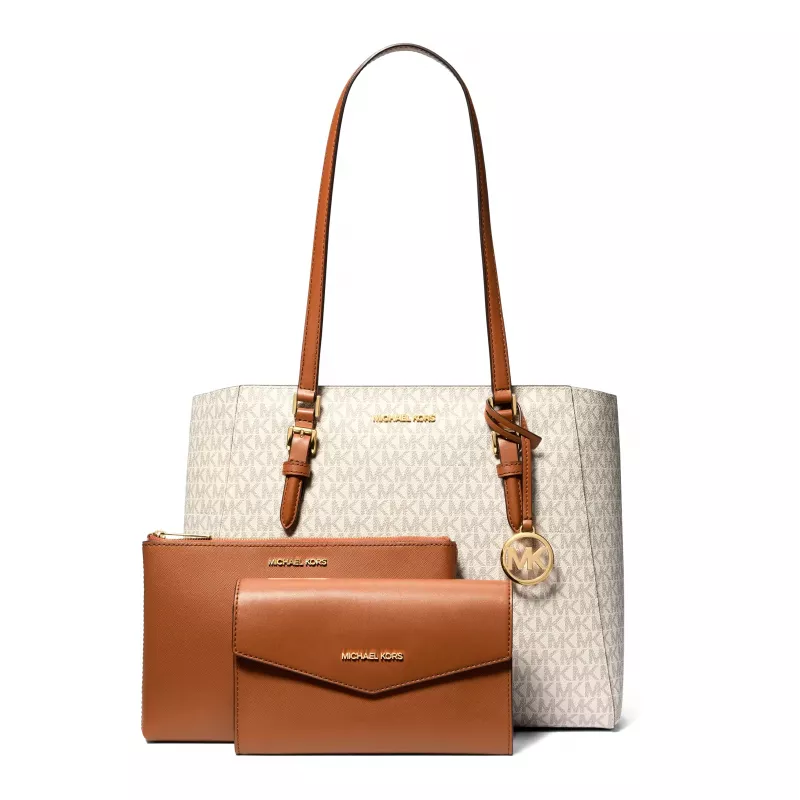 Michael Kors moteriškas Saffiano odos krepšių rinkinys – tote ir kosmetinė (vanilės spalvos) – modelis 35F3GCFT9TVAN