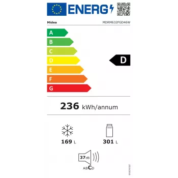 Midea Side-by-Side šaldytuvas MDRM632FGD46W, No Frost, 470 L, nerūdijantis plienas, energijos klasė D