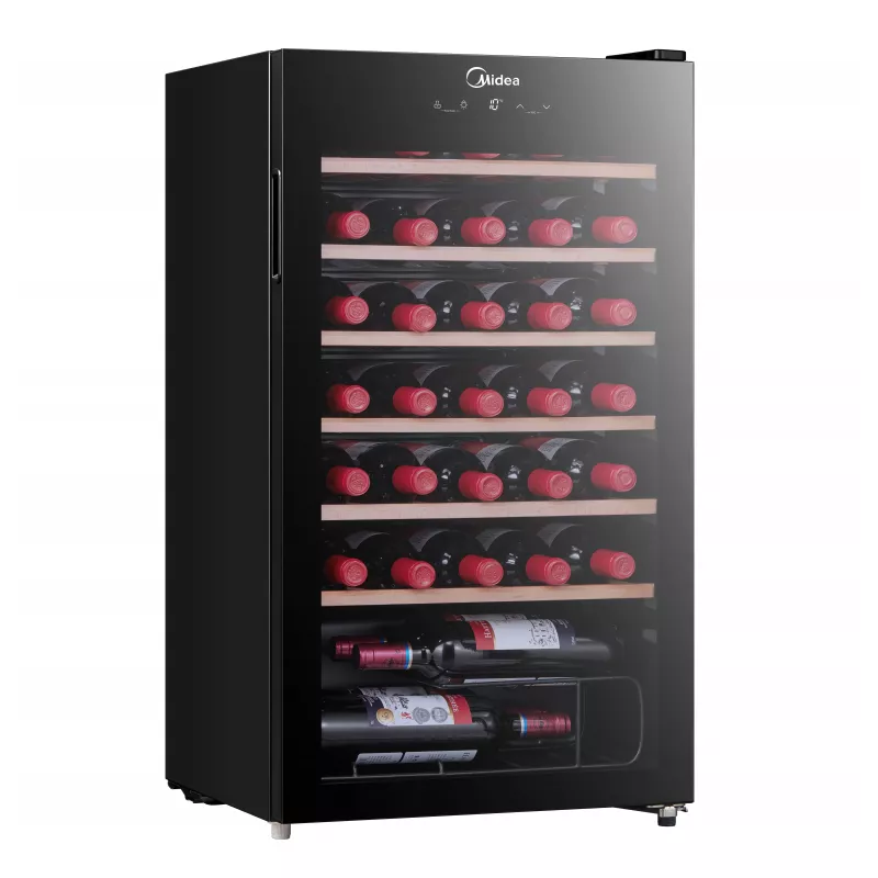 Midea vyno šaldytuvas MDRW150FGG22W, laisvai pastatomas, 34 buteliai, juodas