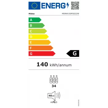 Midea vyno šaldytuvas MDRW150FGG22W, laisvai pastatomas, 34 buteliai, juodas