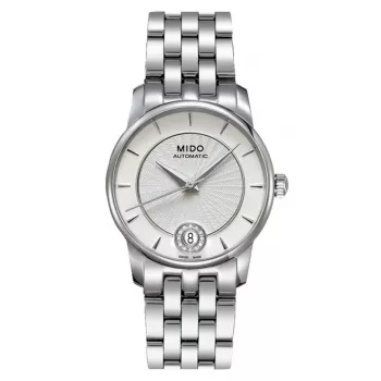 MIDO Baroncelli III Moteriškas Automatinis Laikrodis M007207110360 33mm Sidabrinis Ciferblatas Su Deimantais Nerūdijančio Plieno Apyrankė